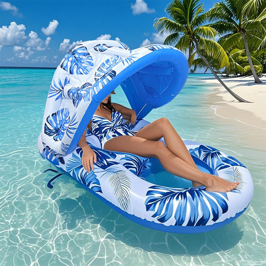 1pc Thick Large Swimming Pool Float With Cup Holder And Sunshade, Essential For Pool Parties And Beaches, Comes With A Manual Air Pump